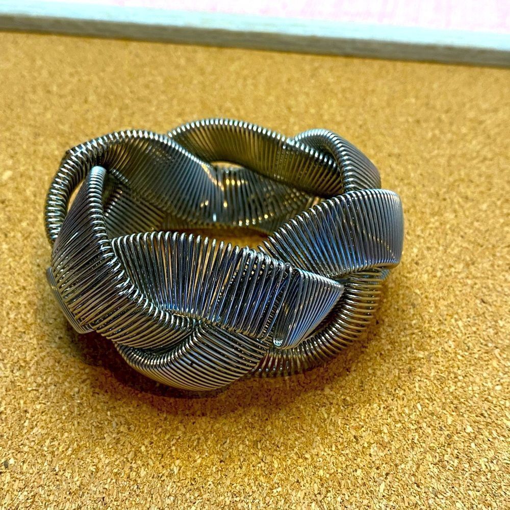 Braided wire metal slinky paperclip abstract style stretch bracelet statement